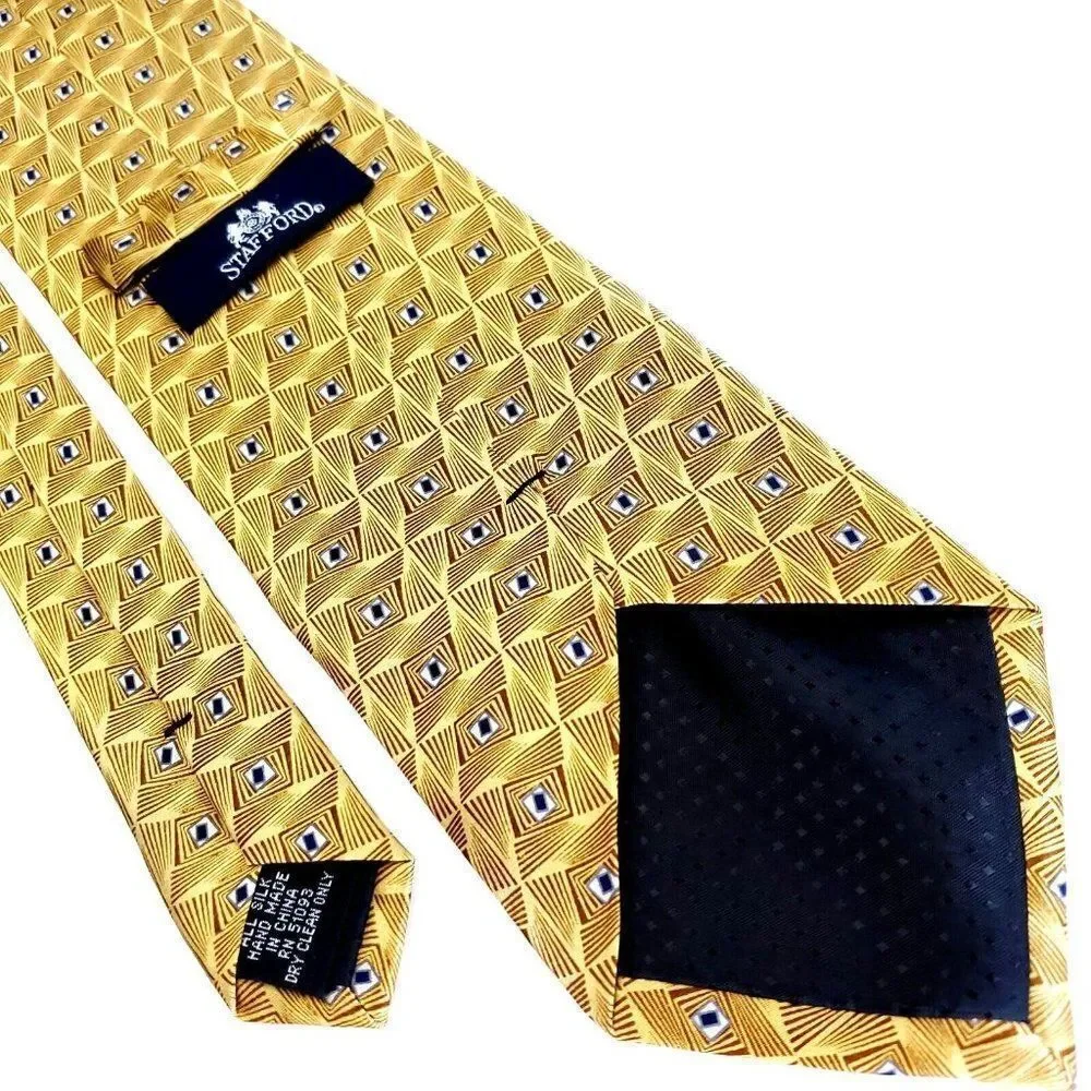 Stafford Yellow Silk Tie Woven Geometric‎